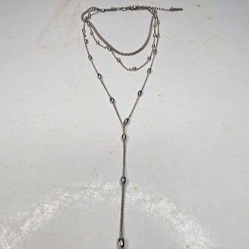 Isadora Layered Gun Metal Grey Multiple Chain Y/Drop Choker Necklace 12.5" Long